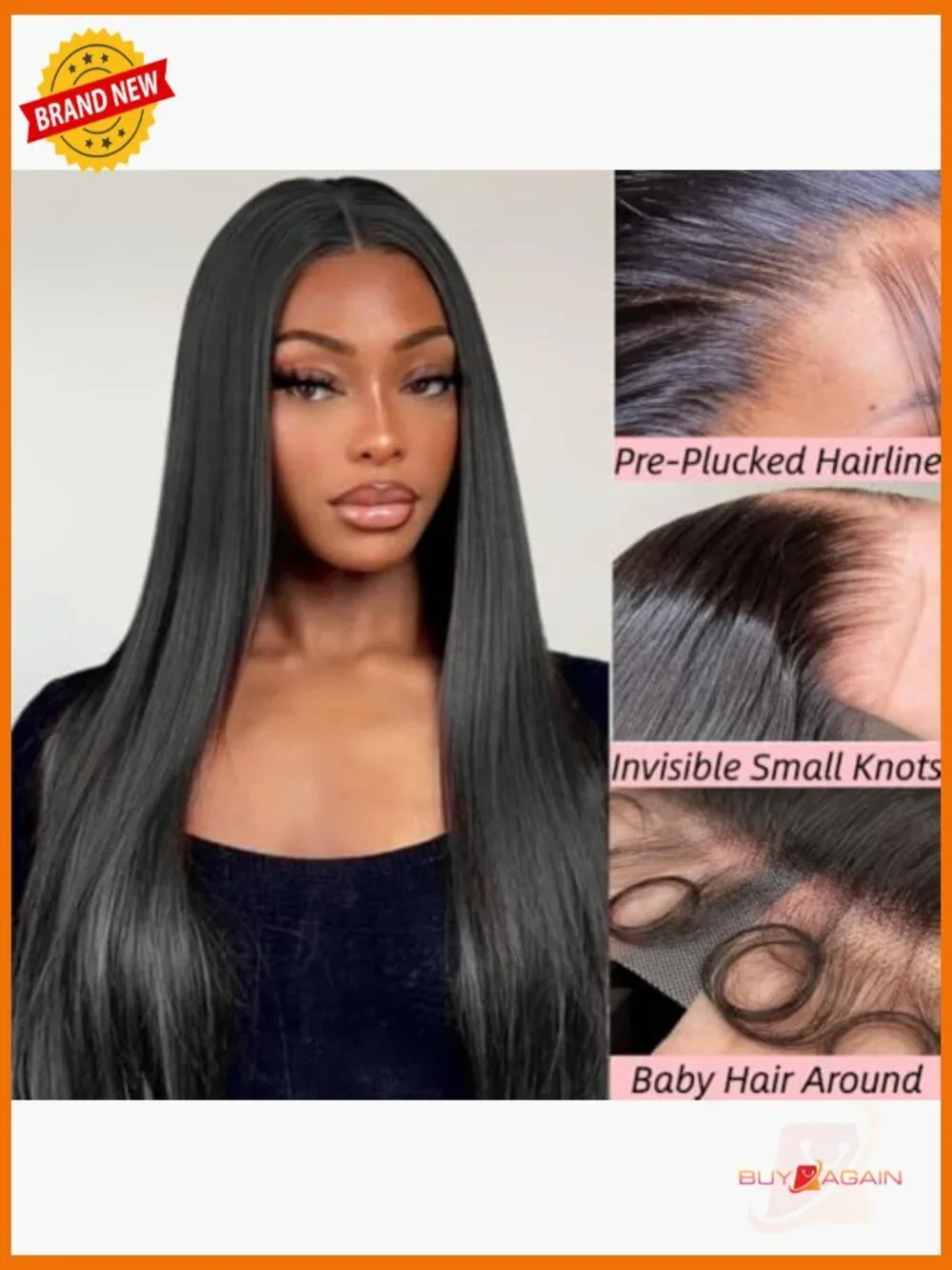 13x6 HD Lace Front Wig Human Hair 200 Density Straight Glueless
